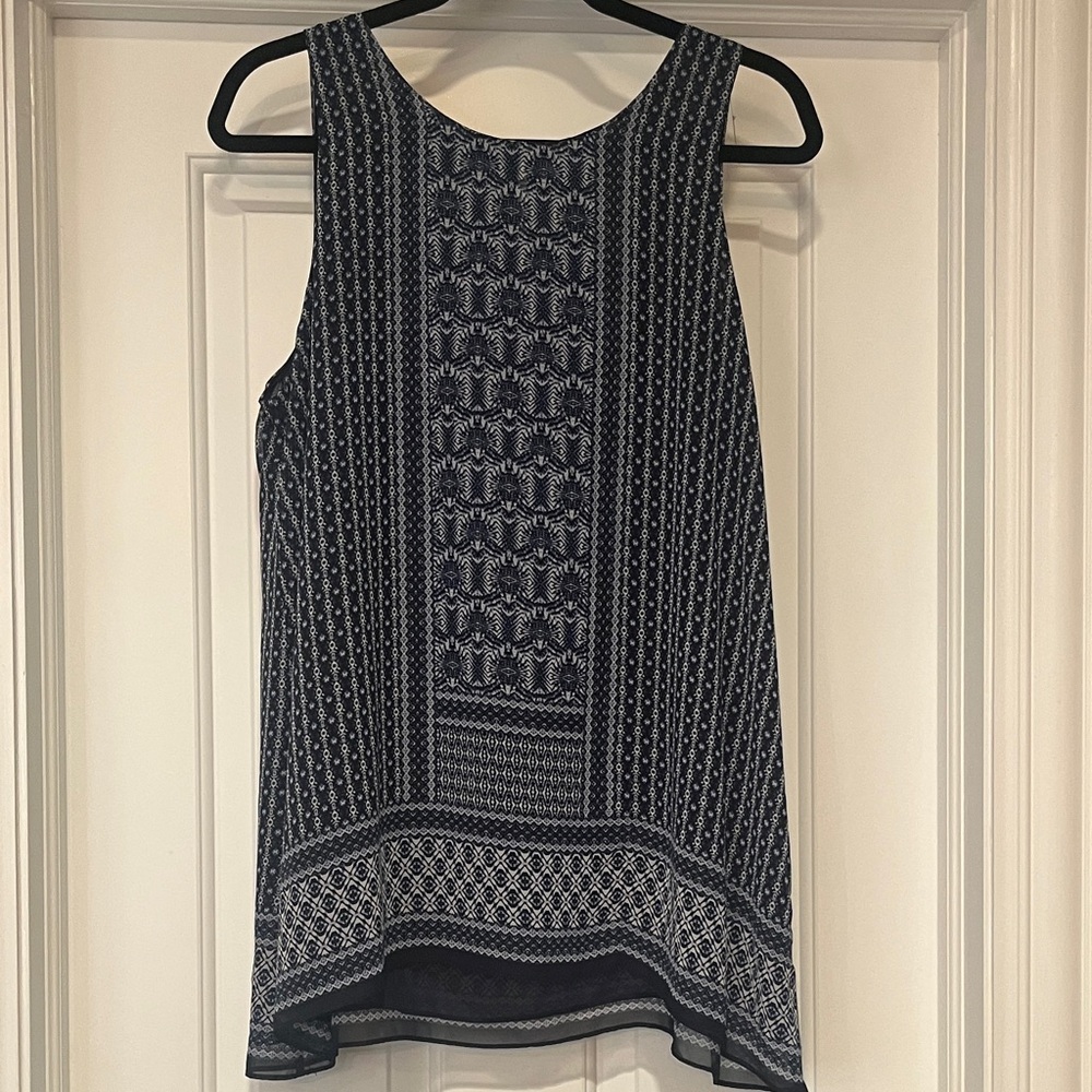Max Studio Navy Geometric Tank Top